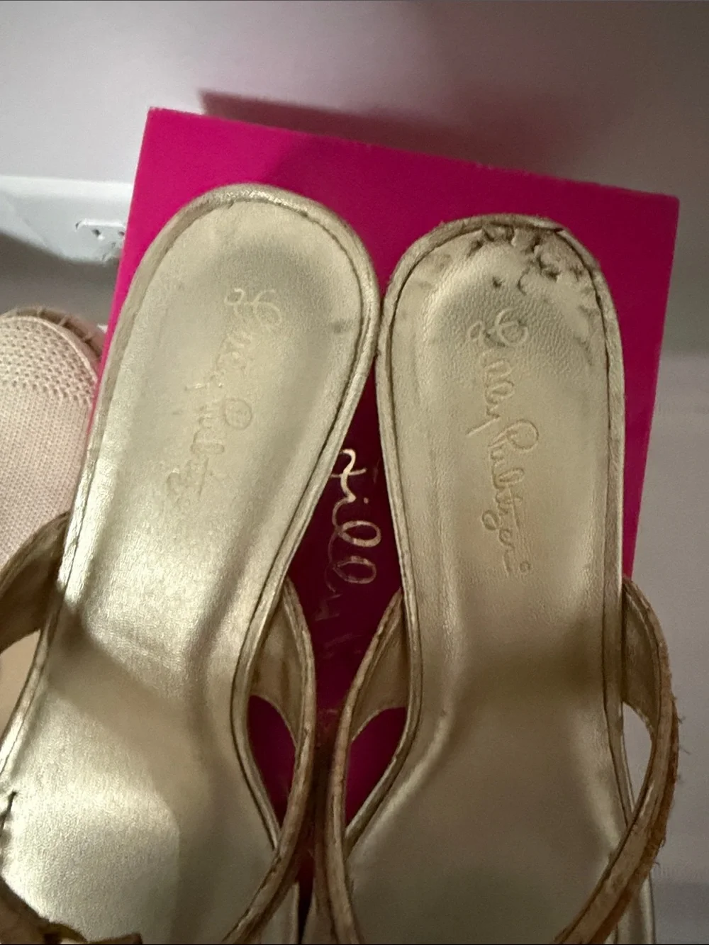 Tory Burch Gold Metallic Footbed Cork-Trim Thong Sandals